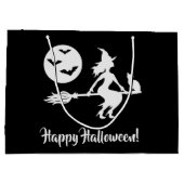 黒と白のハロウィン柄　箒に乗った魔女 ラージペーパーバッグ (裏面)