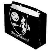 黒と白のハロウィン柄　箒に乗った魔女 ラージペーパーバッグ (裏面アングル)