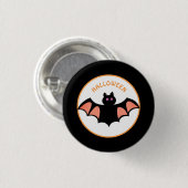 黒と白のハロウィン・コウモリ 缶バッジ (正面&裏面)