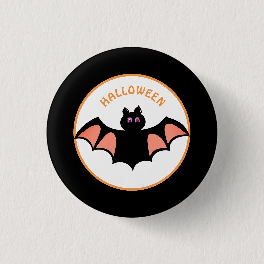 黒と白のハロウィン・コウモリ 缶バッジ (正面)