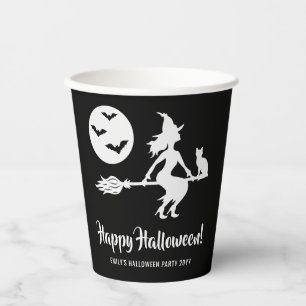 黒と白のハロウィン、魔法使いの箒 紙コップ