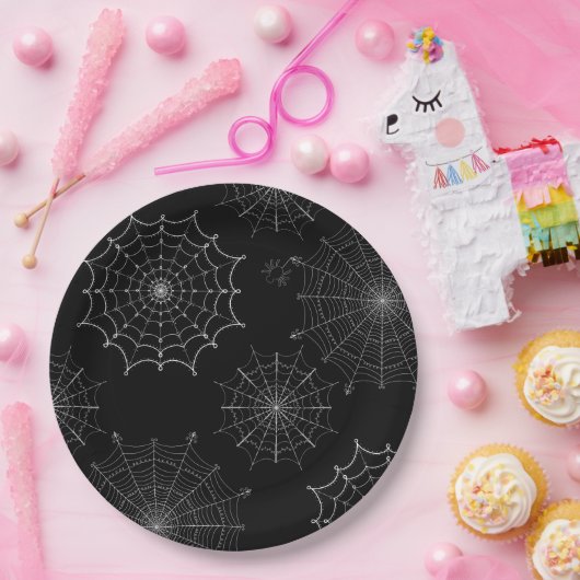 黒と白のハロウィーンのクモの巣 ペーパープレート (パーティー)