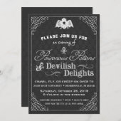 黒と白のハロウィーンの高級ダマスファンシーク 招待状 (正面/裏面)