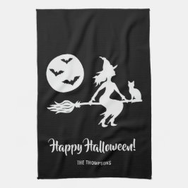 黒と白のハロウィーンの魔法使い キッチンタオル