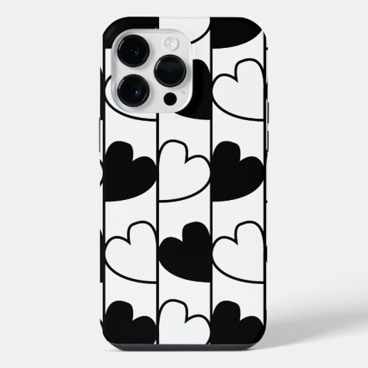 黒と白のハートのストライプ柄    iPhoneケース (裏面)