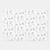 黒と白のハーブ植物花パターン ラッピングペーパーシート (正面3)