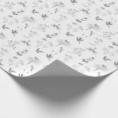 黒と白のハーブ植物花パターン ラッピングペーパー (角)