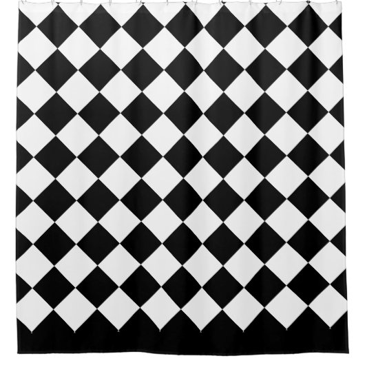 黒と白のハーレクインダイヤモンド シャワーカーテン (正面)