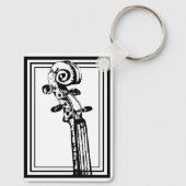 黒と白のバイオリン スクロール 黒い輪郭 キーホルダー (裏面)
