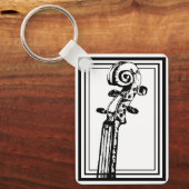 黒と白のバイオリン スクロール 黒い輪郭 キーホルダー (正面)