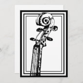 黒と白のバイオリン スクロール 黒い輪郭 招待状 (正面/裏面)