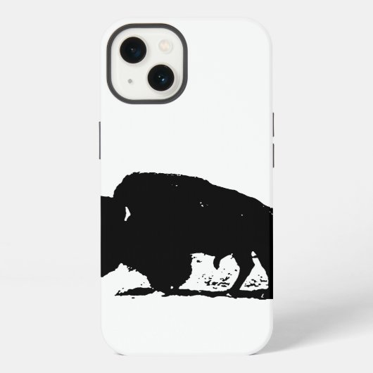 黒と白のバイソン(アメリカ野牛)のシルエット iPhoneケース (裏面)