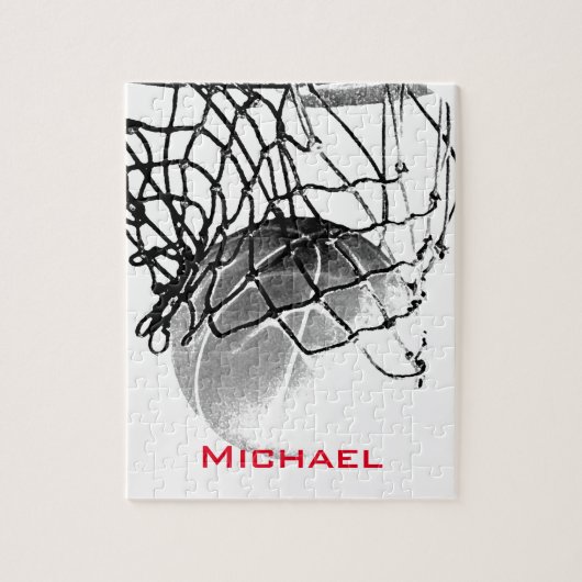 黒と白のバスケットボールあなたの名前を追加 ジグソーパズル (縦)