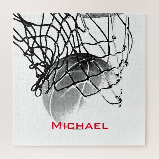 黒と白のバスケットボールあなたの名前を追加 ジグソーパズル (縦)