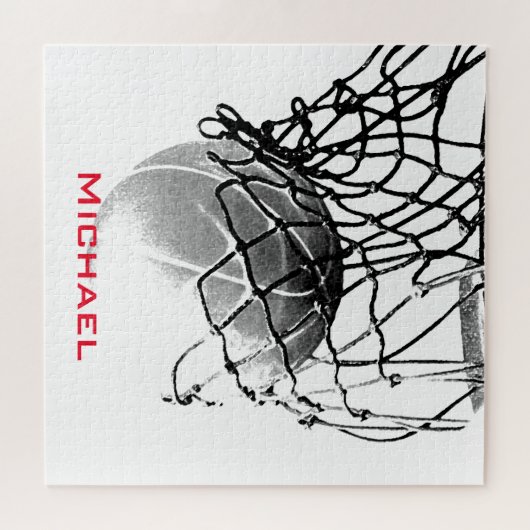 黒と白のバスケットボールあなたの名前を追加 ジグソーパズル (横)