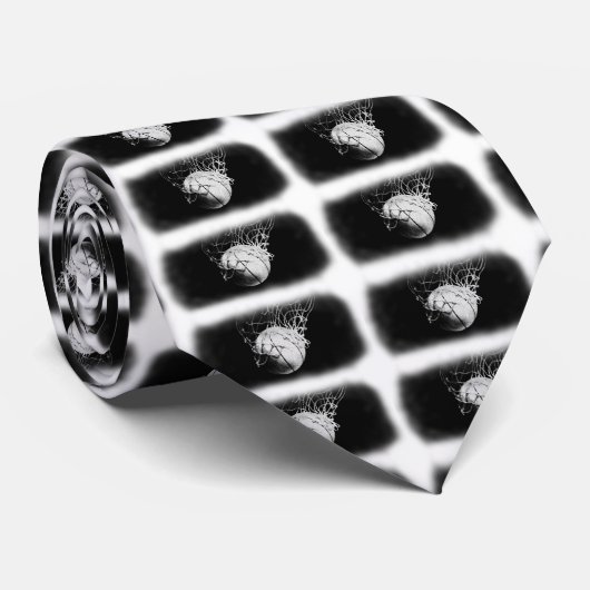 黒と白のバスケットボールアートタイ ネクタイ (ロール)