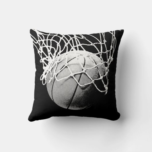 黒と白のバスケットボールアートワーク クッション (裏面)