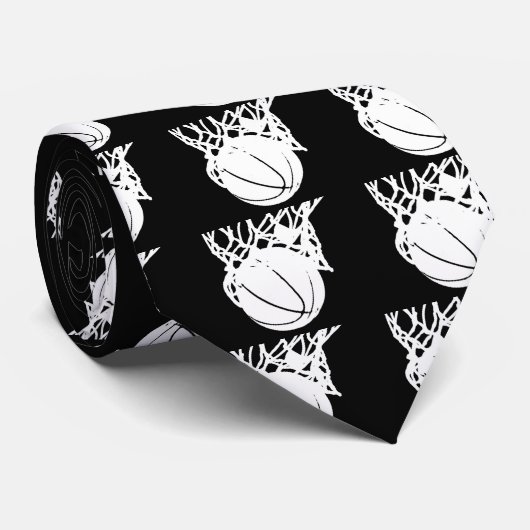黒と白のバスケットボールシルエット ネクタイ (ロール)