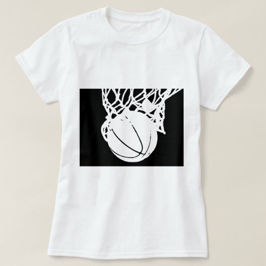黒と白のバスケットボールシルエット Tシャツ (デザイン正面)