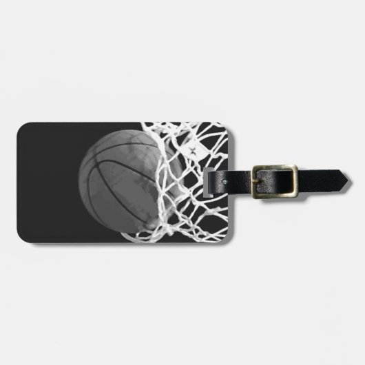 黒と白のバスケットボールラゲッジタグ ラゲッジタグ (正面横)
