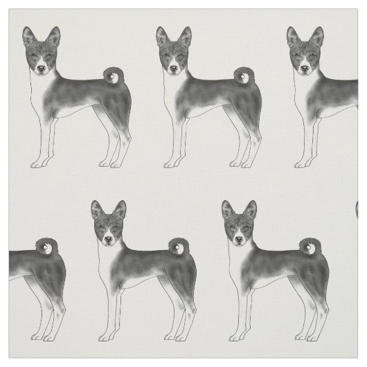 黒と白のバセンジー犬のかわいいパターン ファブリック (見本)