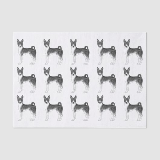 黒と白のバセンジー犬のかわいいパターン 薄葉紙 (正面)