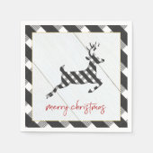 黒と白のバッファローのチェックのトナカイのクリスマス スタンダードカクテルナプキン (正面)