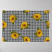黒と白のバッファローチェに明るいヒマワリ ポスター (正面)