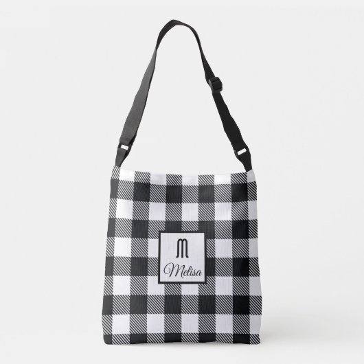 黒と白のバッファローチェックプレイドモノグラム クロスボディバッグ (裏面)