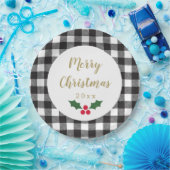 黒と白のバッファロープレイドホリークリスマス ペーパープレート (パーティー)