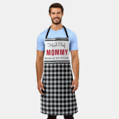 黒と白のバッファロープレイドマパーソナライズされたマ エプロン (着用した状態)