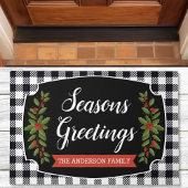 黒と白のバッファロープレイド柄のクリスマス ドアマット