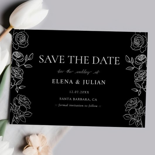黒と白のバラのフォーマルな結婚式のご案内 セーブザデート