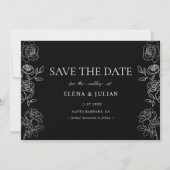 黒と白のバラのフォーマルな結婚式のご案内 セーブザデート (正面)