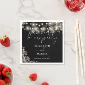 黒と白のバラの文字列ライト結婚ゴシック スタンダードカクテルナプキン (インサイチュ)