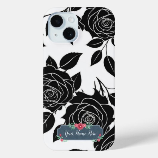 黒と白のバラの花模様 Case-Mate iPhoneケース (裏面)
