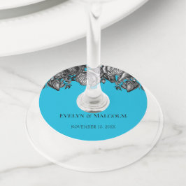 黒と白のバラ電気ブルー結婚ズ ワイングラスタグ