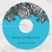 黒と白のバラ電気ブルー結婚ズ ワイングラスタグ (正面)