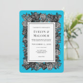 黒と白のバラ電気ブルー結婚ズ 招待状 (スタンド正面)