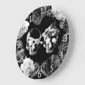 黒と白のバラ 骸骨 ドクロ ゴシック グラム 時計 (傾斜)