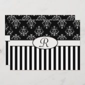 黒と白のバロッストライプのク 招待状 (正面/裏面)