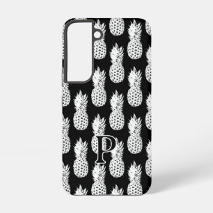 黒と白のパイナップル柄カスタムモノグラム SAMSUNG GALAXY S22ケース