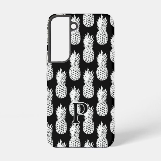 黒と白のパイナップル柄カスタムモノグラム SAMSUNG GALAXYケース (裏面)