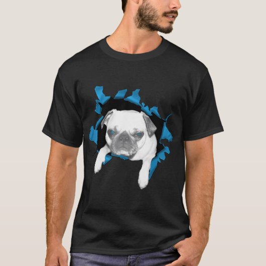 黒と白のパグの荒々しいイラスト Tシャツ (正面)