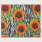 黒と白のパターンのケシ ラッピングペーパー (フラット)