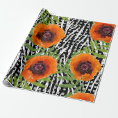 黒と白のパターンのケシ ラッピングペーパー (アンロールド)