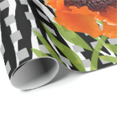 黒と白のパターンのケシ ラッピングペーパー (ロールコーナー)