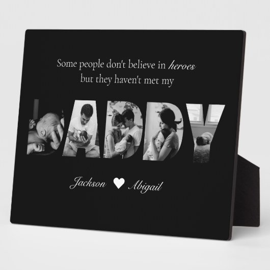 黒と白のパパ写真コラージュ記念ギフト フォトプラーク (側面)