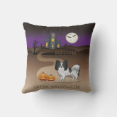 黒と白のパピヨンとハロウィンのお化け屋敷 クッション (裏面)