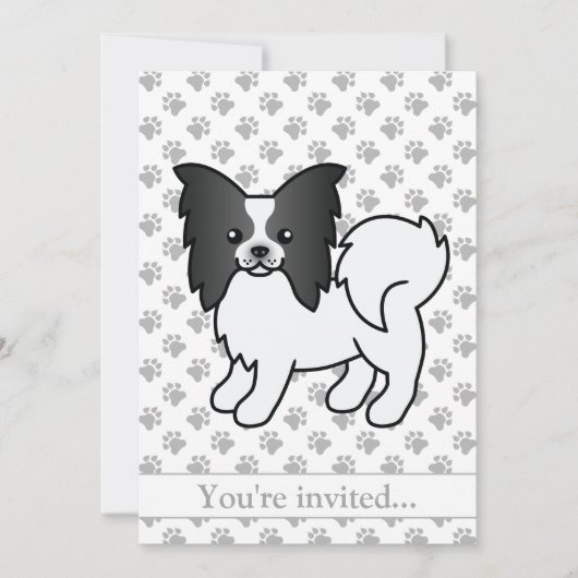 黒と白のパピヨンの犬の誕生日パーティー 招待状 (正面)